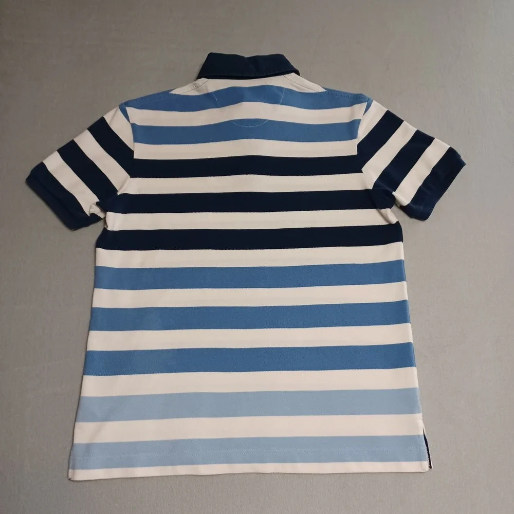 Fahrenheit Rugby Mens Blue White Striped Short Sleeve Polo Shirt Size M‎ Crest